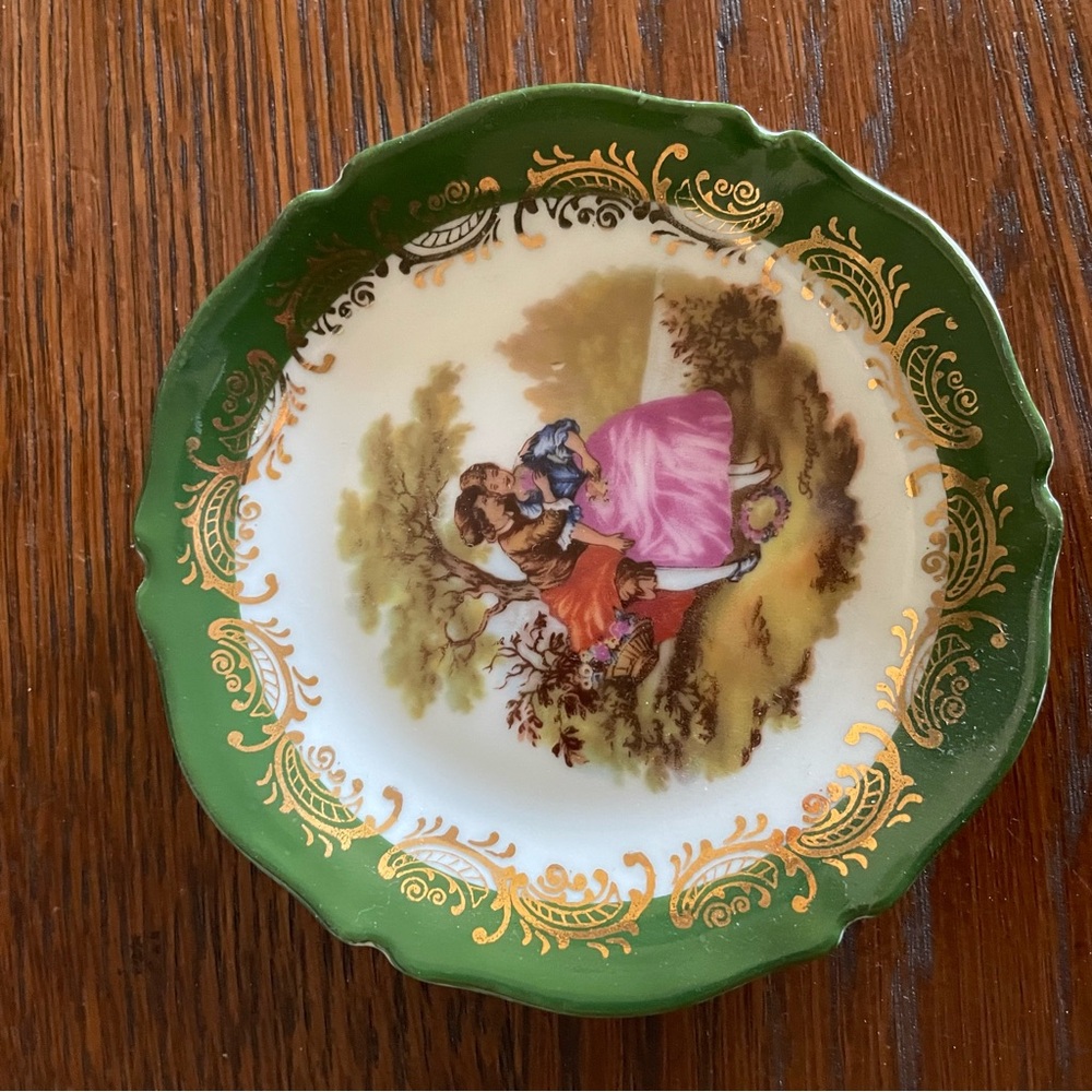 Limoges Green and Gold Decorative trinket plate